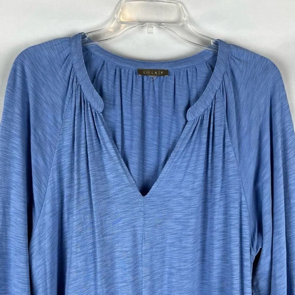 Lilla P Blue Raglan Long Sleeve V-Neck Ruffle Mini Dress - Picture 3 of 8